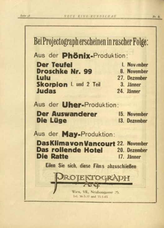 Phönix és Uher filmek Bécsben, a Projectograph hirdetése (Neue Kino-Rundschau Nr. 85)..png